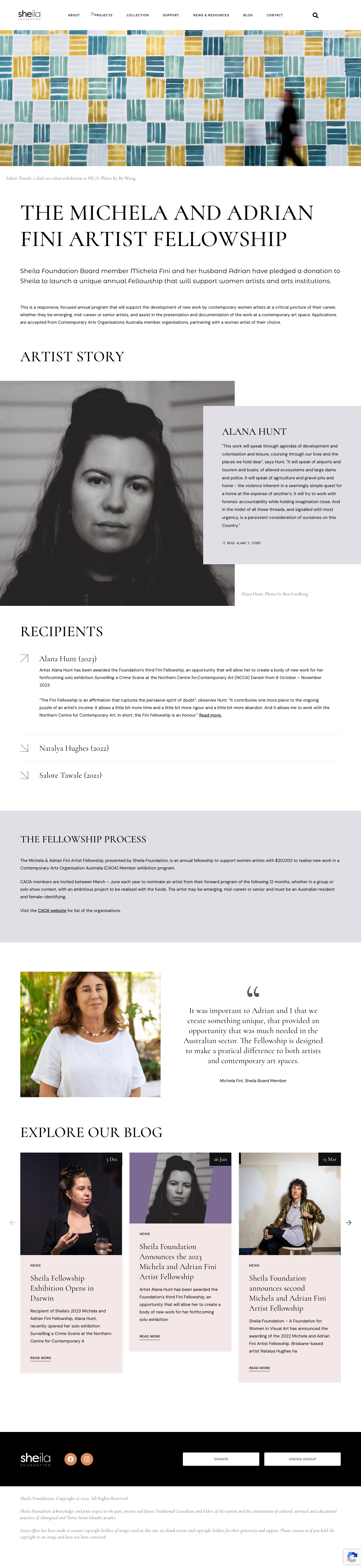 Fini Artist Fellowship page