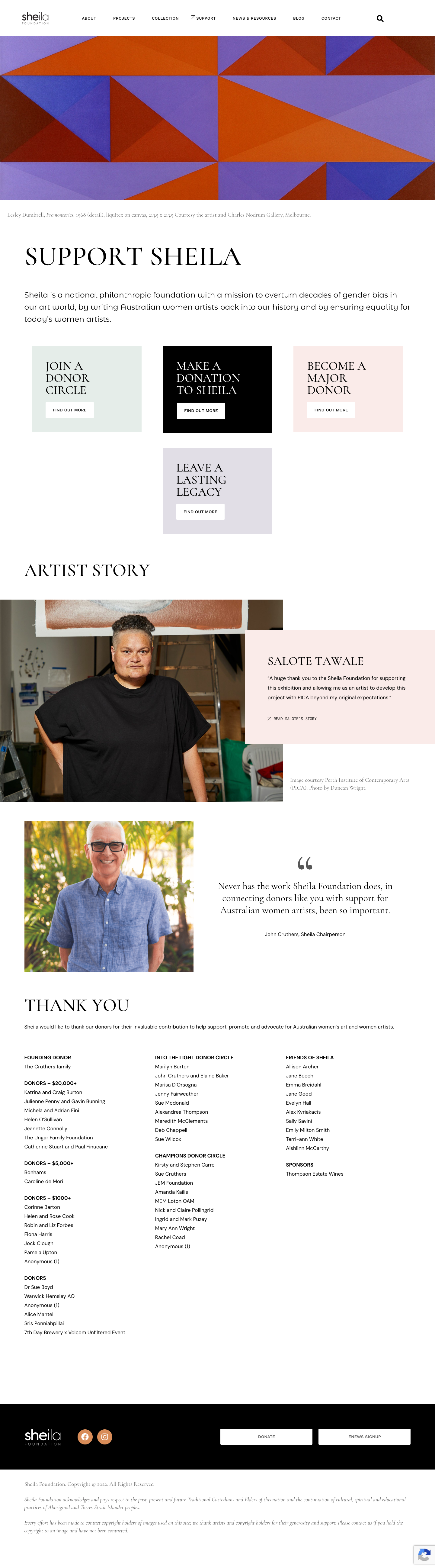 Sheila Foundation support page